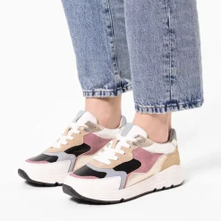 Manfield Witte leren sneakers met gekleurde details^DAMES Sneakers