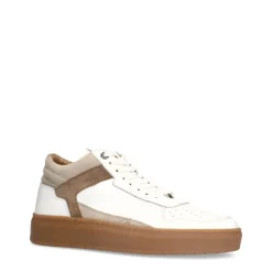 Manfield Witte leren sneakers met bruine suède details^Heren Sneakers