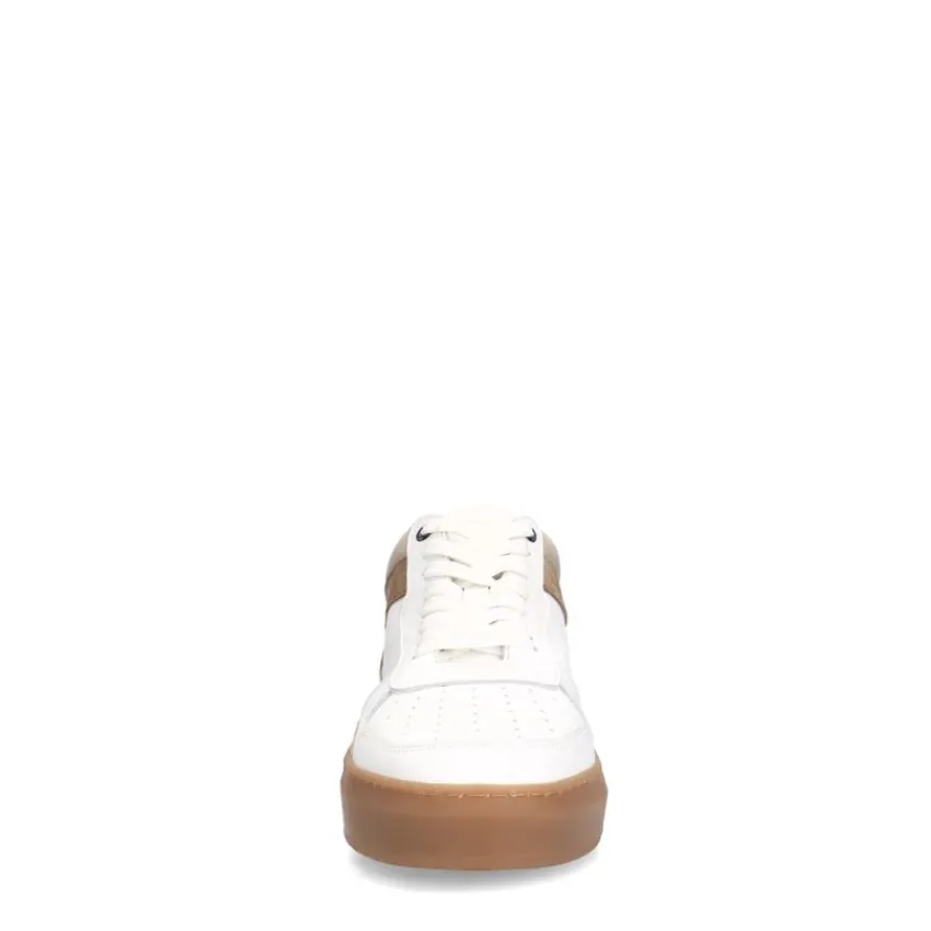 Manfield Witte leren sneakers met bruine suède details^Heren Sneakers