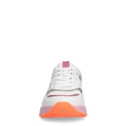 Manfield Witte leren sneakers met roze en metallic details^DAMES Sneakers