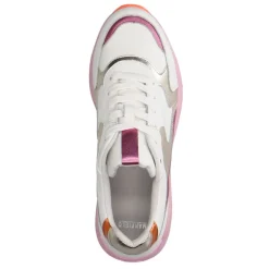 Manfield Witte leren sneakers met roze en metallic details^DAMES Sneakers
