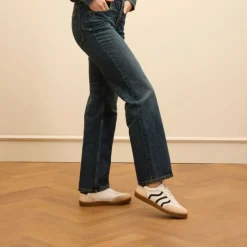 No Stress Witte leren sneakers met zwarte details^DAMES Sneakers