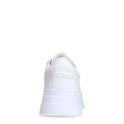 Manfield Witte leren sneakers met denim details^DAMES Sneakers