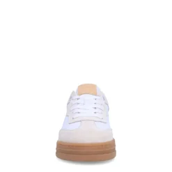 Manfield Witte leren sneakers met beige suéde details^DAMES Sneakers