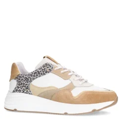Manfield Witte leren sneakers met leopard details^DAMES Sneakers