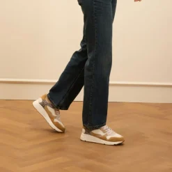 Manfield Witte leren sneakers met leopard details^DAMES Sneakers