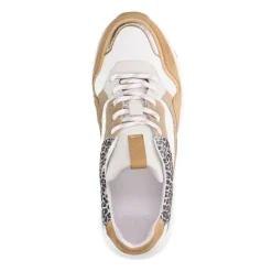 Manfield Witte leren sneakers met leopard details^DAMES Sneakers