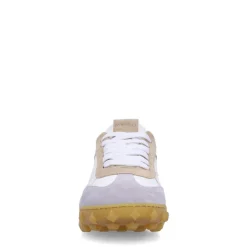 Manfield Witte leren sneakers met taupe suède details^DAMES Sneakers