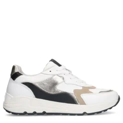 Manfield Witte leren sneakers met goudkleurige details^DAMES Sneakers