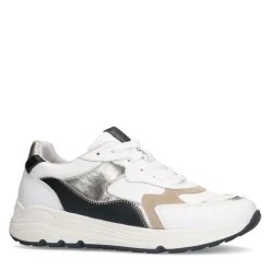 Manfield Witte leren sneakers met goudkleurige details^DAMES Sneakers