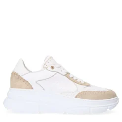 Manfield Witte leren sneakers met suède details^DAMES Sneakers
