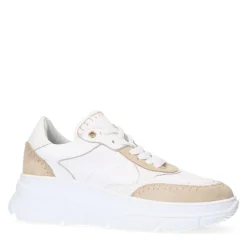 Manfield Witte leren sneakers met suède details^DAMES Sneakers