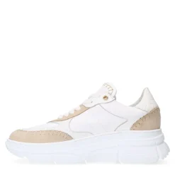 Manfield Witte leren sneakers met suède details^DAMES Sneakers