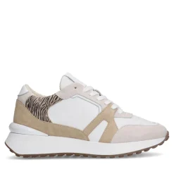 Manfield Witte leren sneakers met suède details^DAMES Sneakers