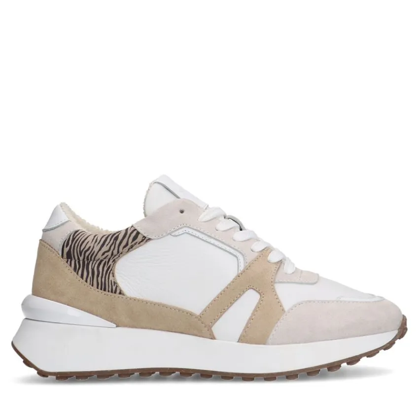Manfield Witte leren sneakers met suède details^DAMES Sneakers