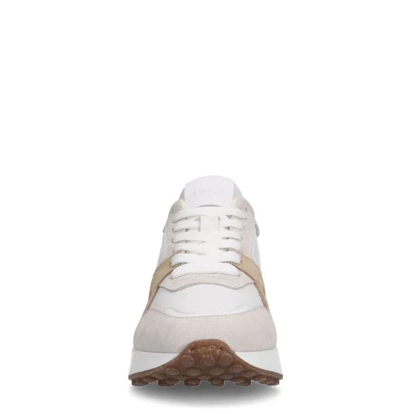 Manfield Witte leren sneakers met suède details^DAMES Sneakers