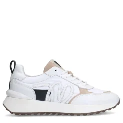 Manfield Witte leren sneakers met details^DAMES Sneakers