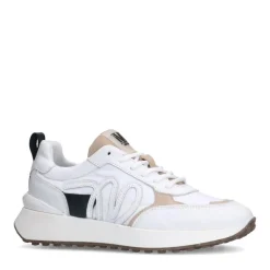 Manfield Witte leren sneakers met details^DAMES Sneakers
