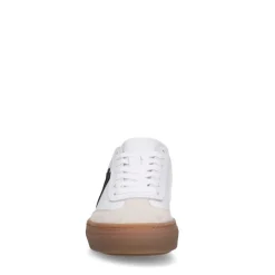 Manfield Witte leren sneakers met zwarte details^DAMES Sneakers