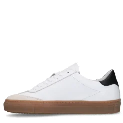 Manfield Witte leren sneakers met zwarte details^DAMES Sneakers