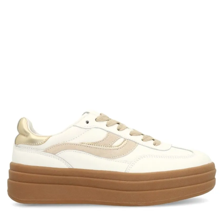 Manfield Witte leren sneakers met suède details^DAMES Sneakers