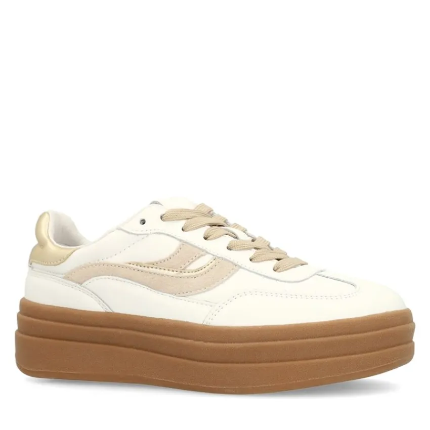 Manfield Witte leren sneakers met suède details^DAMES Sneakers