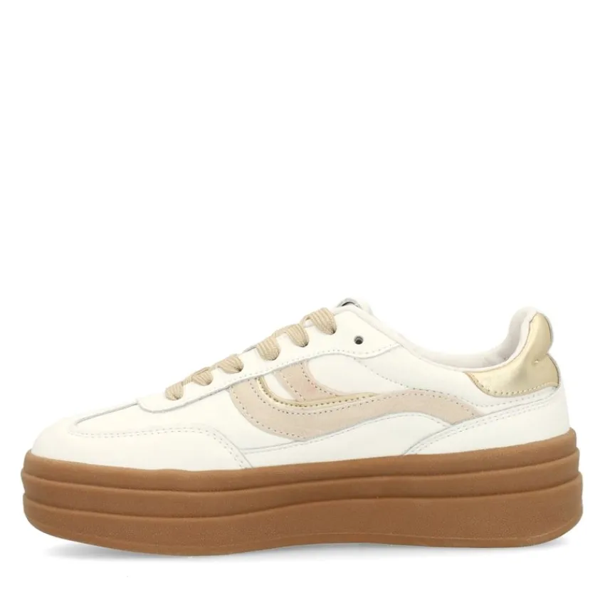 Manfield Witte leren sneakers met suède details^DAMES Sneakers
