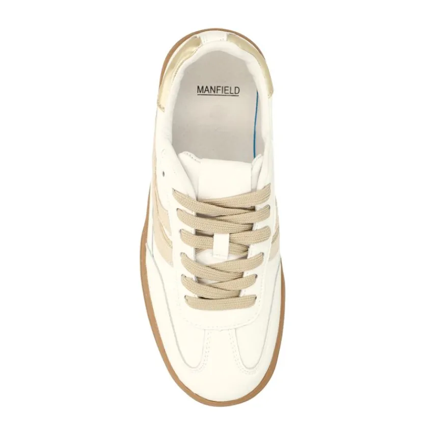 Manfield Witte leren sneakers met suède details^DAMES Sneakers