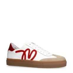 Manfield Witte leren sneakers met rode details^DAMES Sneakers