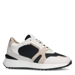 Manfield Witte leren sneakers met mesh details^DAMES Sneakers