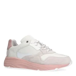 Manfield Witte leren sneakers met roze zool^DAMES Sneakers