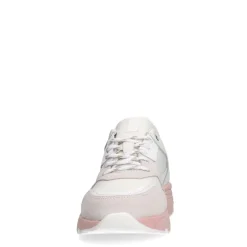 Manfield Witte leren sneakers met roze zool^DAMES Sneakers