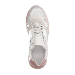 Manfield Witte leren sneakers met roze zool^DAMES Sneakers