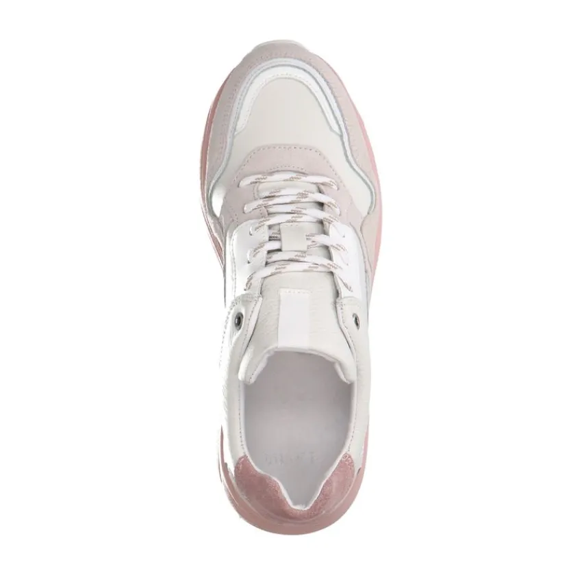 Manfield Witte leren sneakers met roze zool^DAMES Sneakers