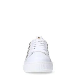 No Stress Witte leren sneakers met gouden croco details^DAMES Sneakers