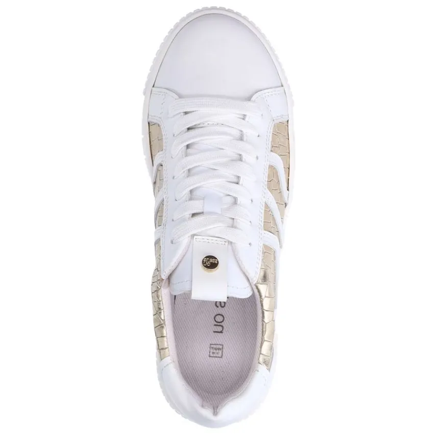No Stress Witte leren sneakers met gouden croco details^DAMES Sneakers
