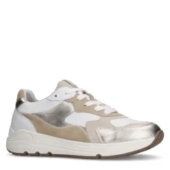 Manfield Witte leren sneakers met goudkleurige details^DAMES Sneakers