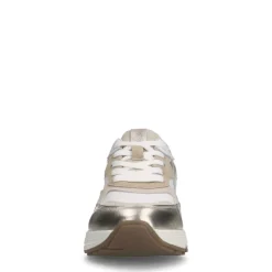 Manfield Witte leren sneakers met goudkleurige details^DAMES Sneakers