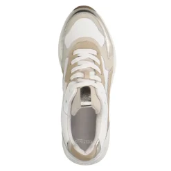 Manfield Witte leren sneakers met goudkleurige details^DAMES Sneakers