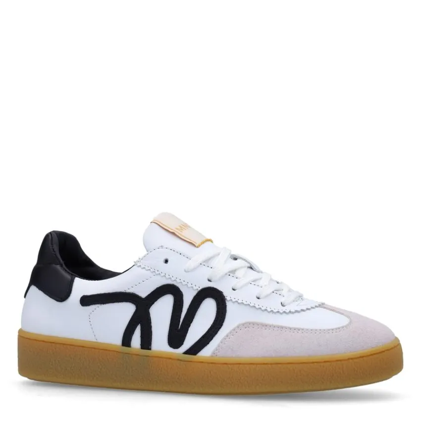 Manfield Witte leren sneakers met zwarte details^DAMES Sneakers