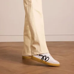 Manfield Witte leren sneakers met zwarte details^DAMES Sneakers