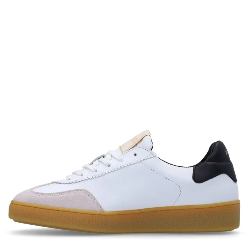 Manfield Witte leren sneakers met zwarte details^DAMES Sneakers