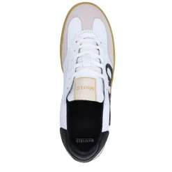 Manfield Witte leren sneakers met zwarte details^DAMES Sneakers