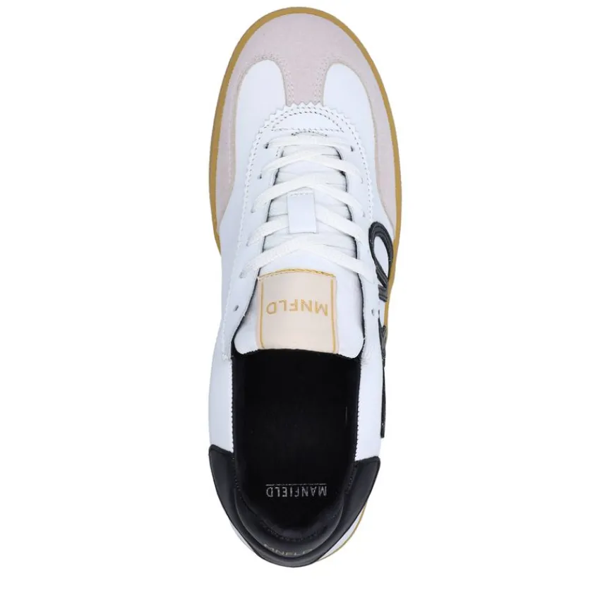 Manfield Witte leren sneakers met zwarte details^DAMES Sneakers