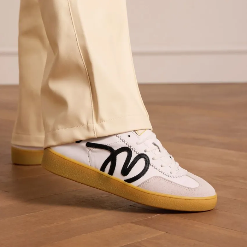 Manfield Witte leren sneakers met zwarte details^DAMES Sneakers