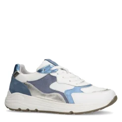 Manfield Witte leren sneakers met blauwe details^DAMES Sneakers
