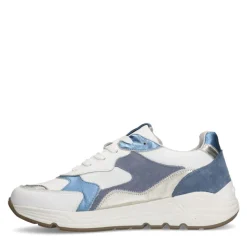 Manfield Witte leren sneakers met blauwe details^DAMES Sneakers
