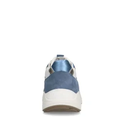 Manfield Witte leren sneakers met blauwe details^DAMES Sneakers
