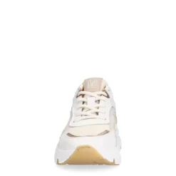 Manfield Witte leren sneakers met stoffen details^DAMES Sneakers