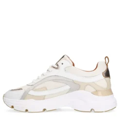 Manfield Witte leren sneakers met stoffen details^DAMES Sneakers